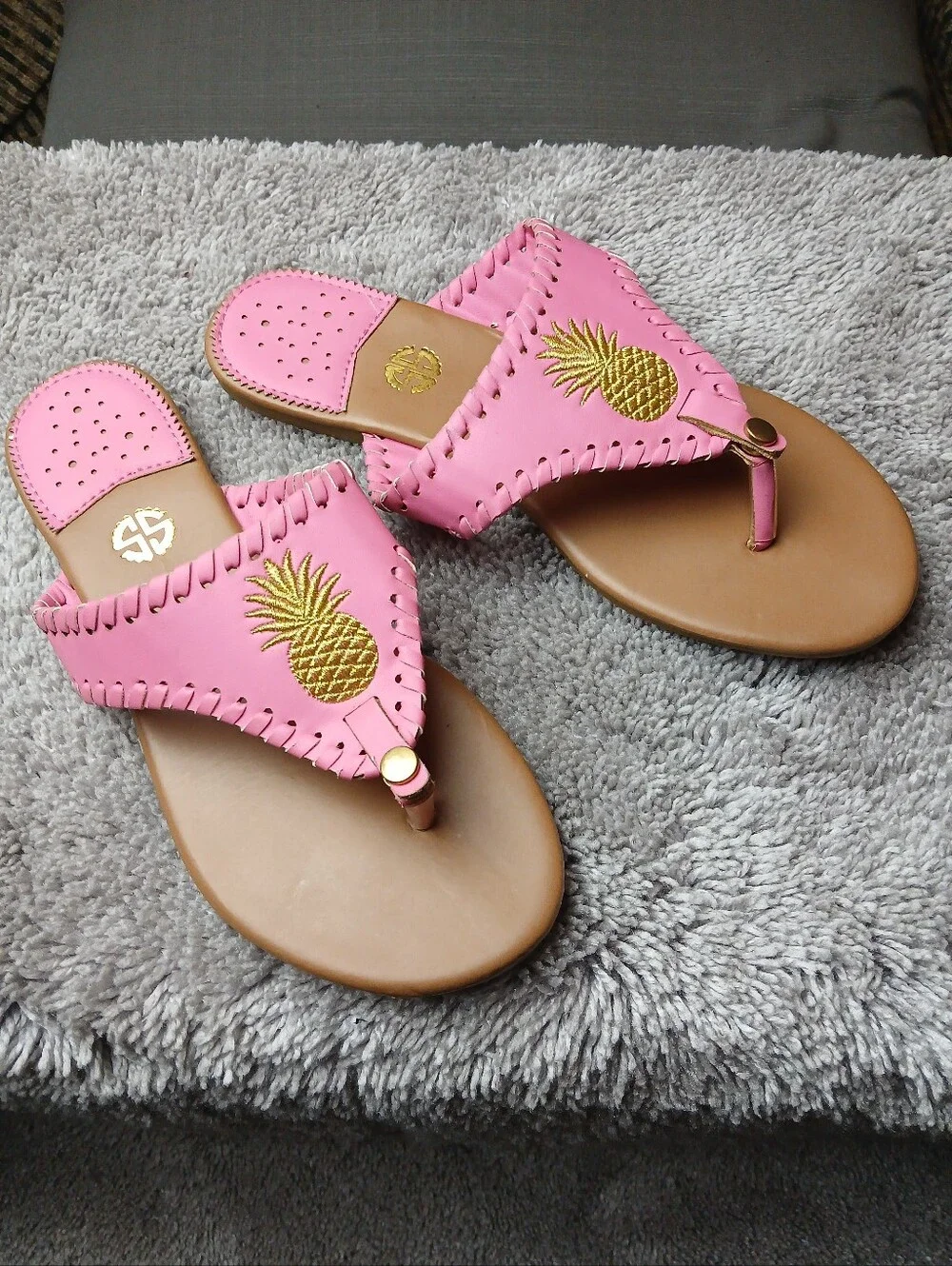 Simply Southern Pink Pineapple Whipstitch Sandals Size 7 Thong Sandals